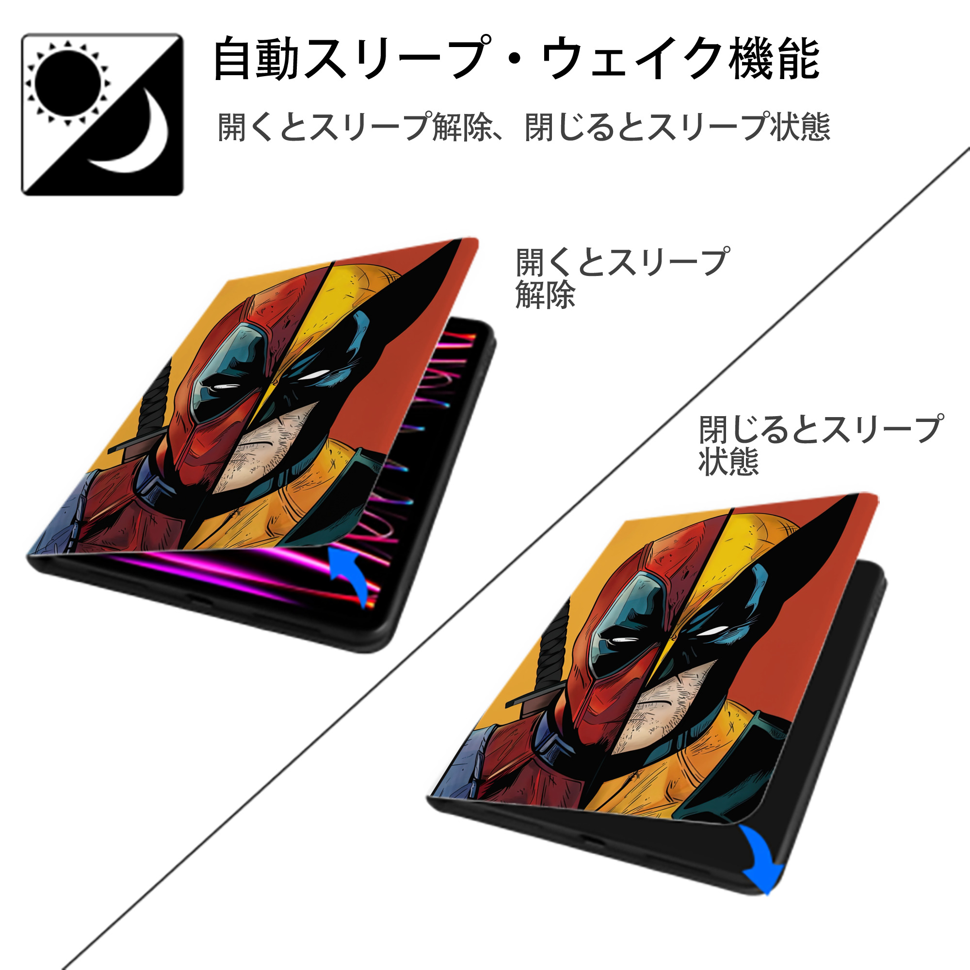 Deadpool デッドプール IPad ケース ペン収納付き 三つ折りスタンド PUレザー×シリコン 対応機種9.5/10.5/10.9インチ