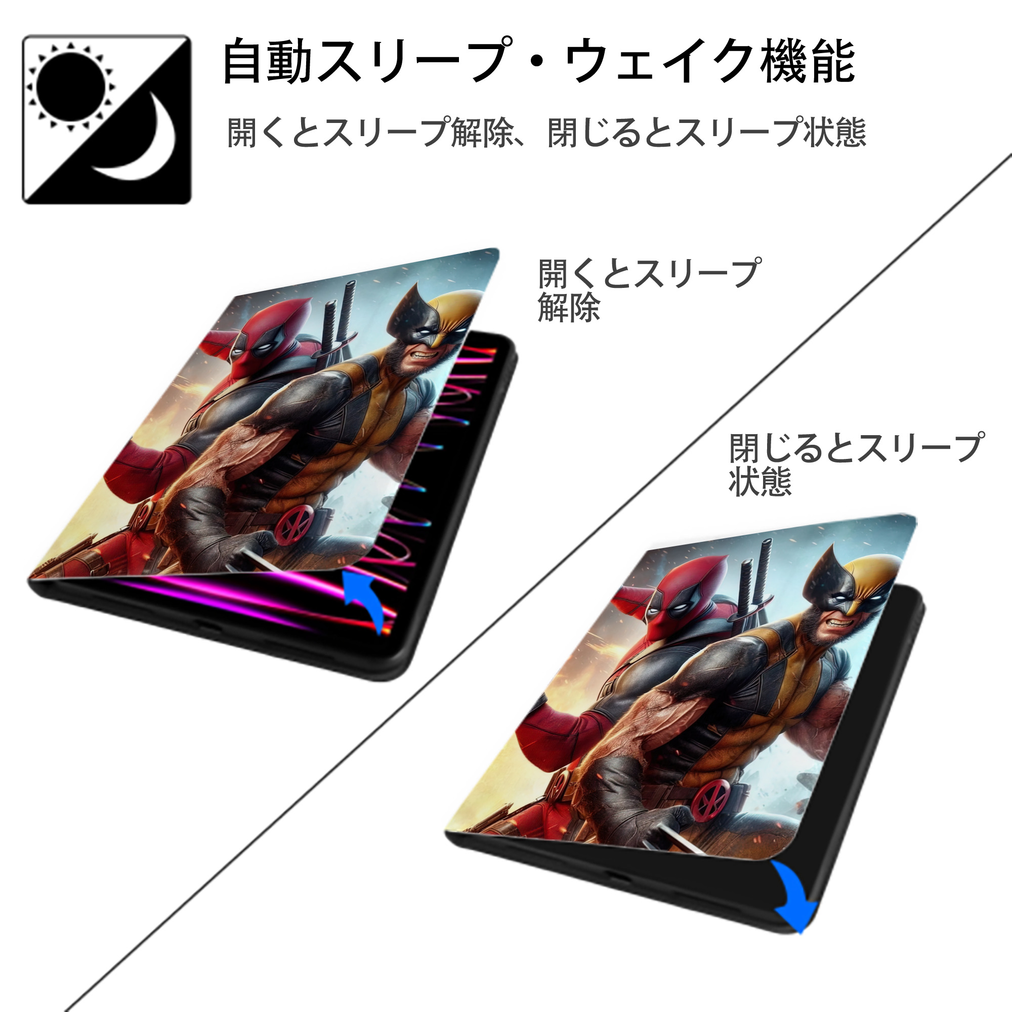 Deadpool デッドプール IPad ケース ペン収納付き 三つ折りスタンド PUレザー×シリコン 対応機種9.5/10.5/10.9インチ