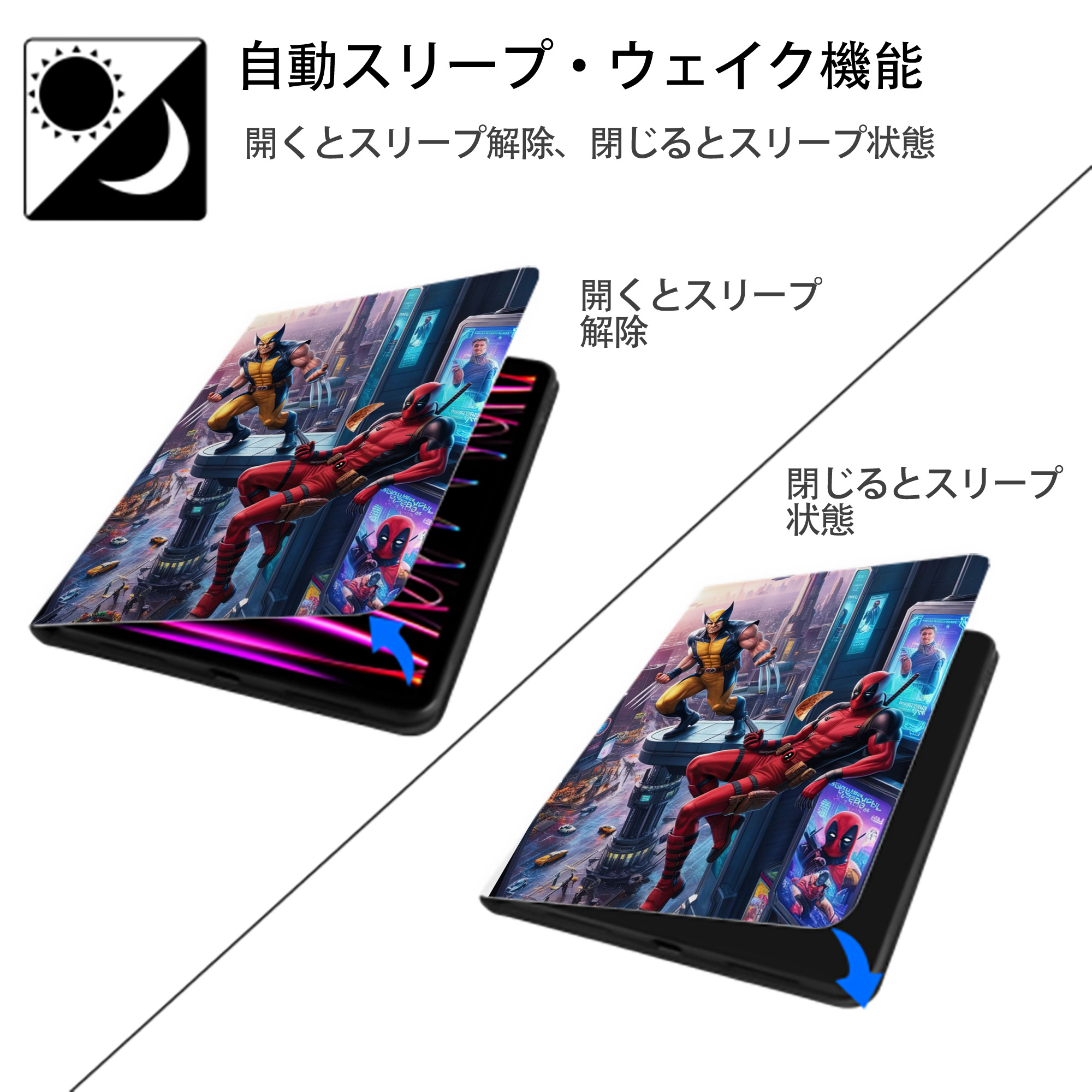 Deadpool デッドプール IPad ケース ペン収納付き 三つ折りスタンド PUレザー×シリコン 対応機種9.5/10.5/10.9インチ