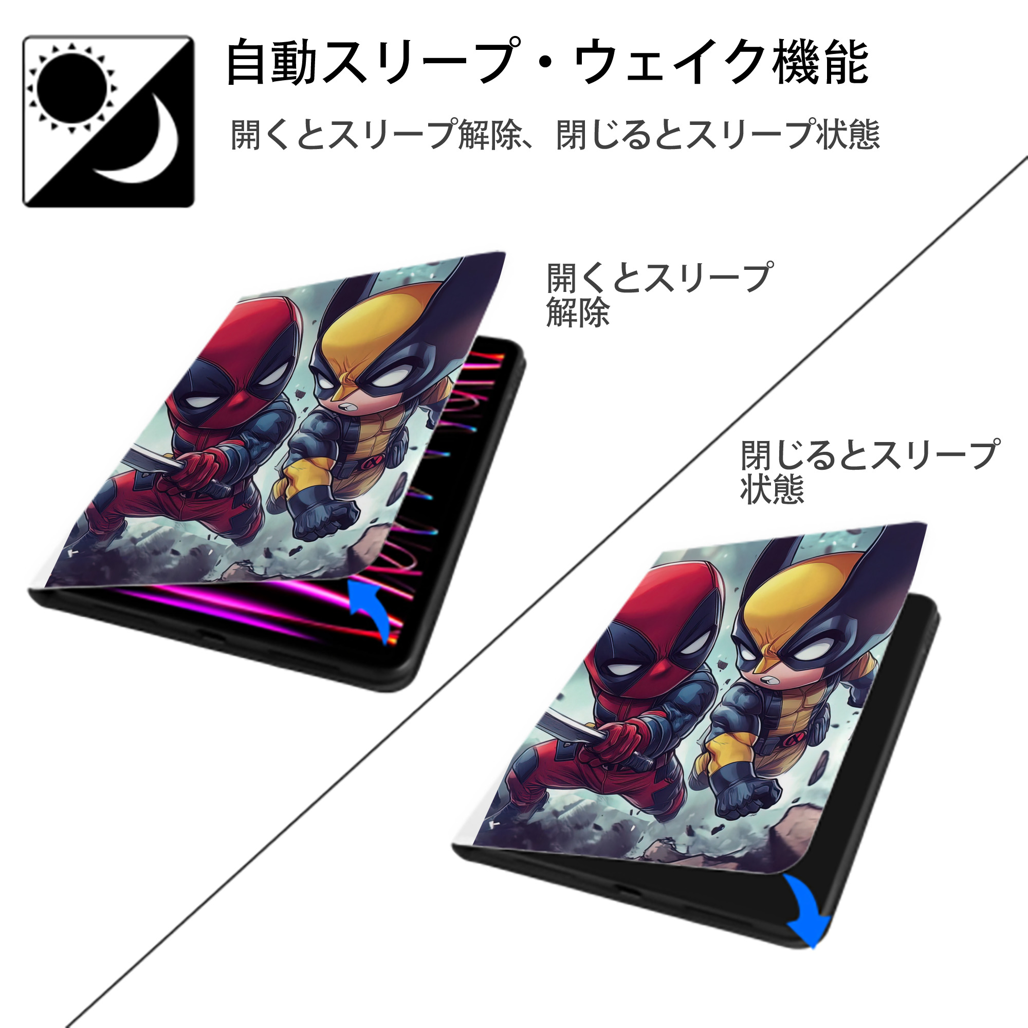 Deadpool デッドプール IPad ケース ペン収納付き 三つ折りスタンド PUレザー×シリコン 対応機種9.5/10.5/10.9インチ
