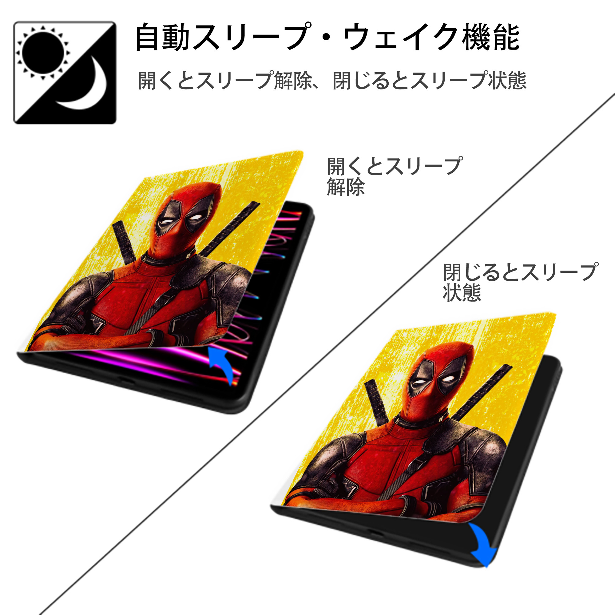 Deadpool デッドプール IPad ケース ペン収納付き 三つ折りスタンド PUレザー×シリコン 対応機種9.5/10.5/10.9インチ