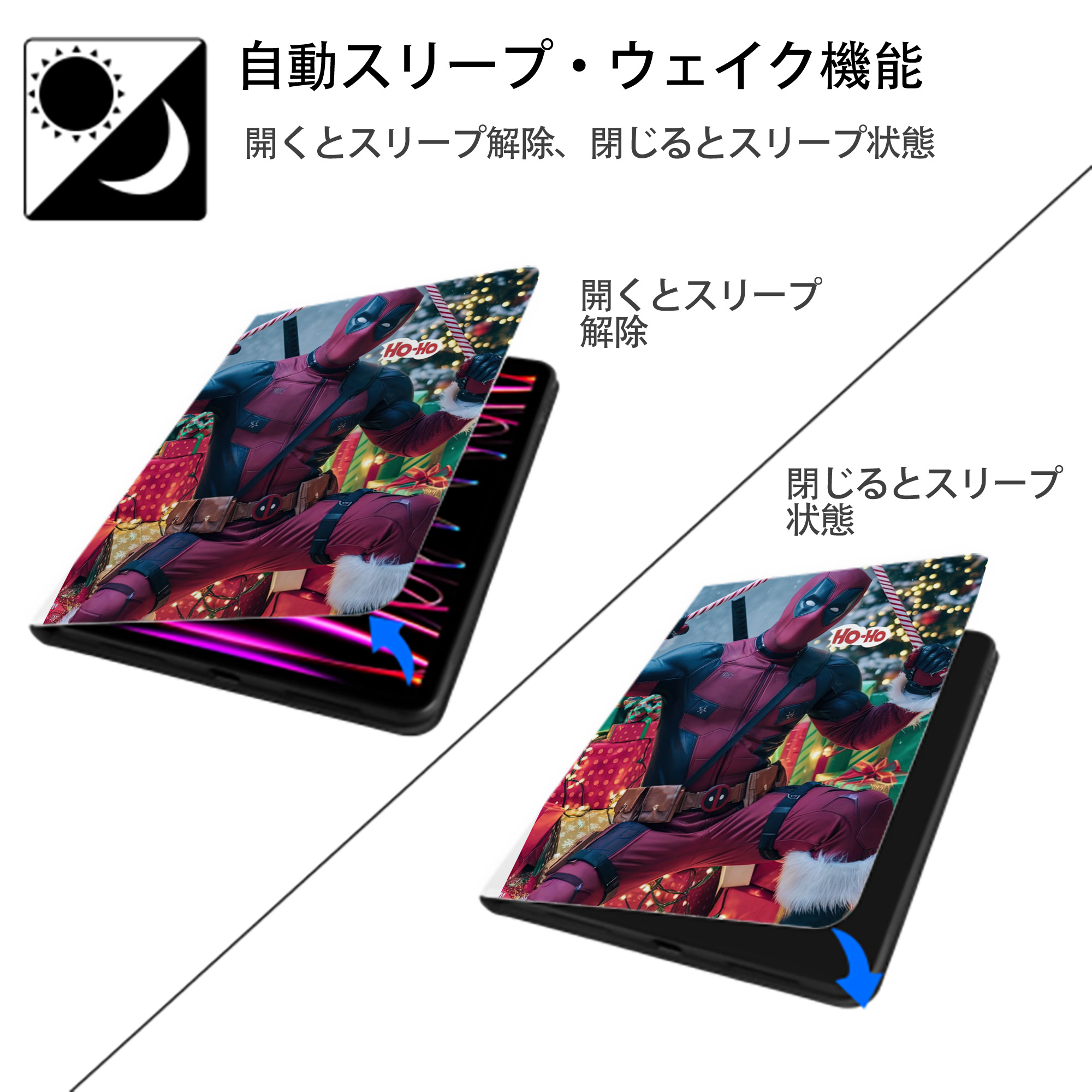 Deadpool デッドプール IPad ケース ペン収納付き 三つ折りスタンド PUレザー×シリコン 対応機種9.5/10.5/10.9インチ