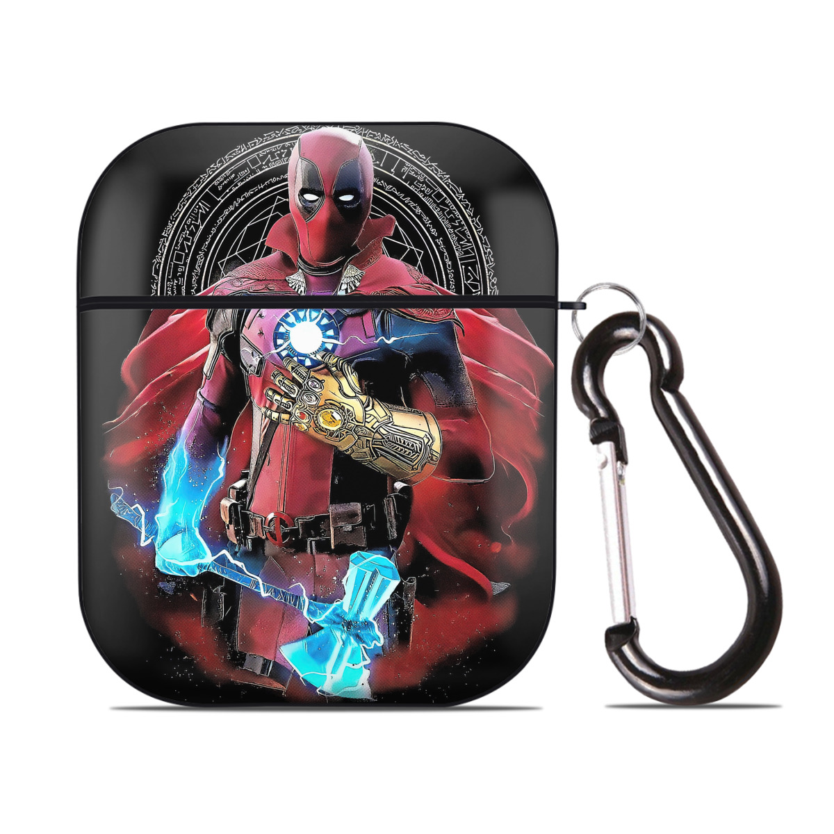 （画像用） Deadpool デッドプール AirPods 第2世代保護ケース ハードシェル ブラック 耐衝撃・防指紋・カラビナ付き