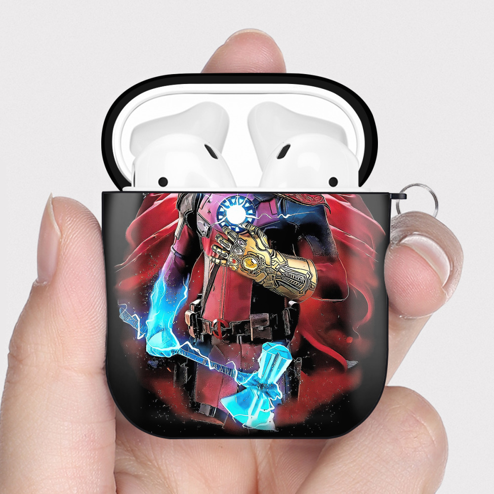 （画像用） Deadpool デッドプール AirPods 第2世代保護ケース ハードシェル ブラック 耐衝撃・防指紋・カラビナ付き