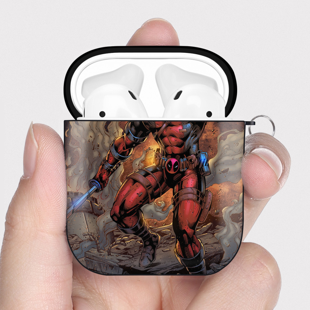 （画像用） Deadpool デッドプール AirPods 第2世代保護ケース ハードシェル ブラック 耐衝撃・防指紋・カラビナ付き