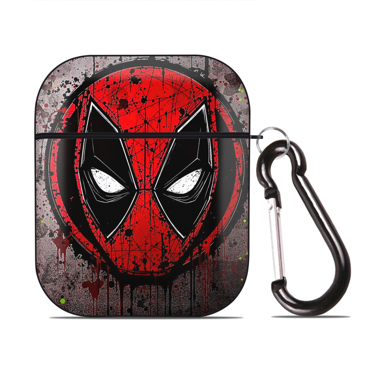 （画像用） Deadpool デッドプール AirPods 第2世代保護ケース ハードシェル ブラック 耐衝撃・防指紋・カラビナ付き