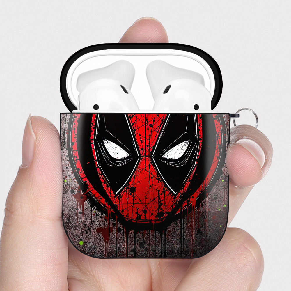 （画像用） Deadpool デッドプール AirPods 第2世代保護ケース ハードシェル ブラック 耐衝撃・防指紋・カラビナ付き