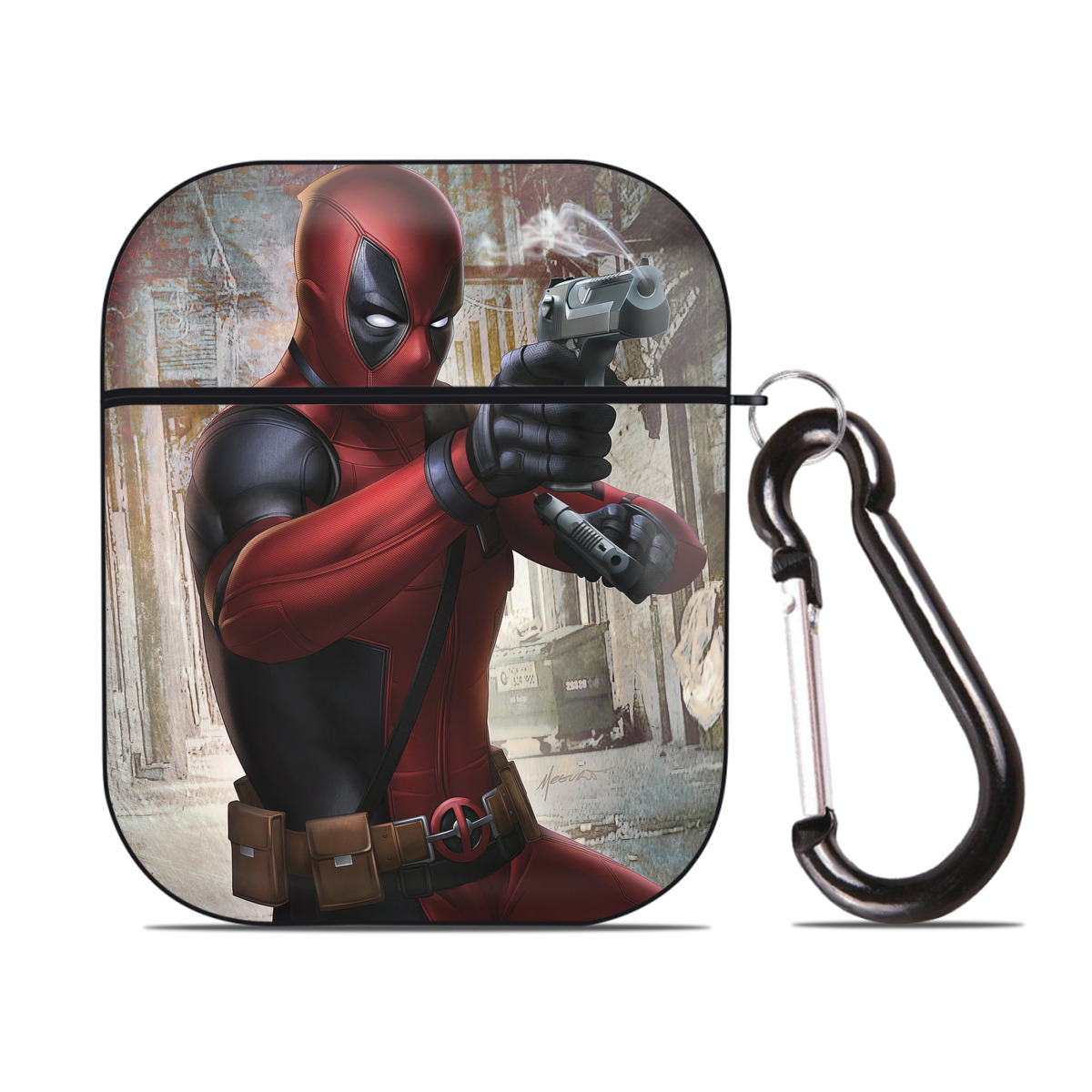 （画像用） Deadpool デッドプール AirPods 第2世代保護ケース ハードシェル ブラック 耐衝撃・防指紋・カラビナ付き