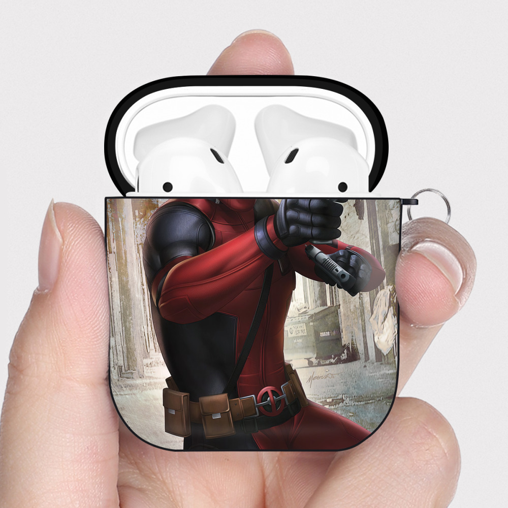 （画像用） Deadpool デッドプール AirPods 第2世代保護ケース ハードシェル ブラック 耐衝撃・防指紋・カラビナ付き