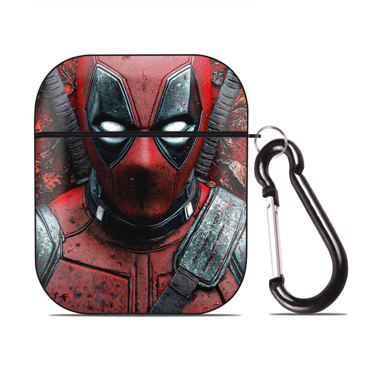 （画像用） Deadpool デッドプール AirPods 第2世代保護ケース ハードシェル ブラック 耐衝撃・防指紋・カラビナ付き