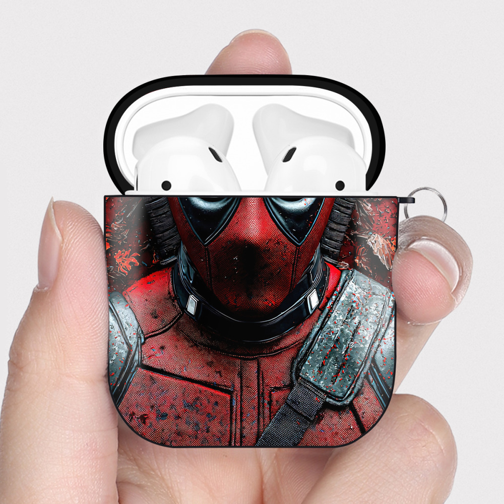 （画像用） Deadpool デッドプール AirPods 第2世代保護ケース ハードシェル ブラック 耐衝撃・防指紋・カラビナ付き