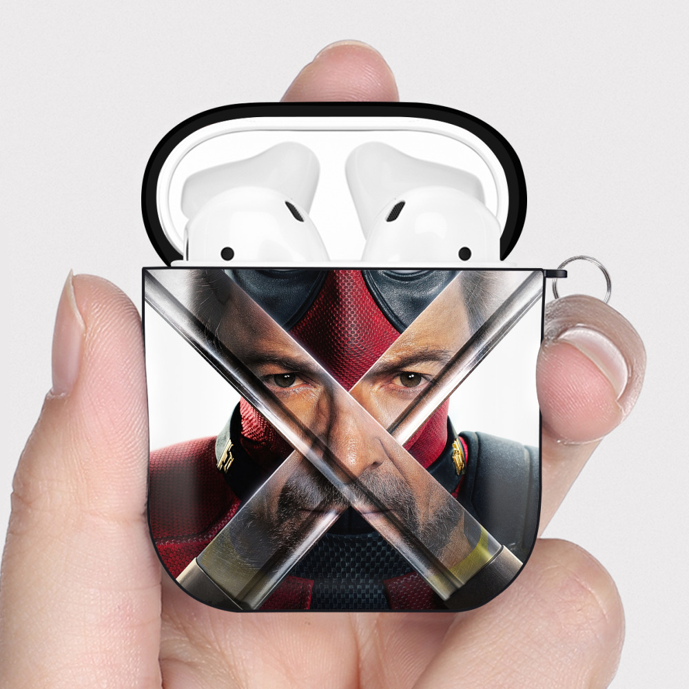 （画像用） Deadpool デッドプール AirPods 第2世代保護ケース ハードシェル ブラック 耐衝撃・防指紋・カラビナ付き