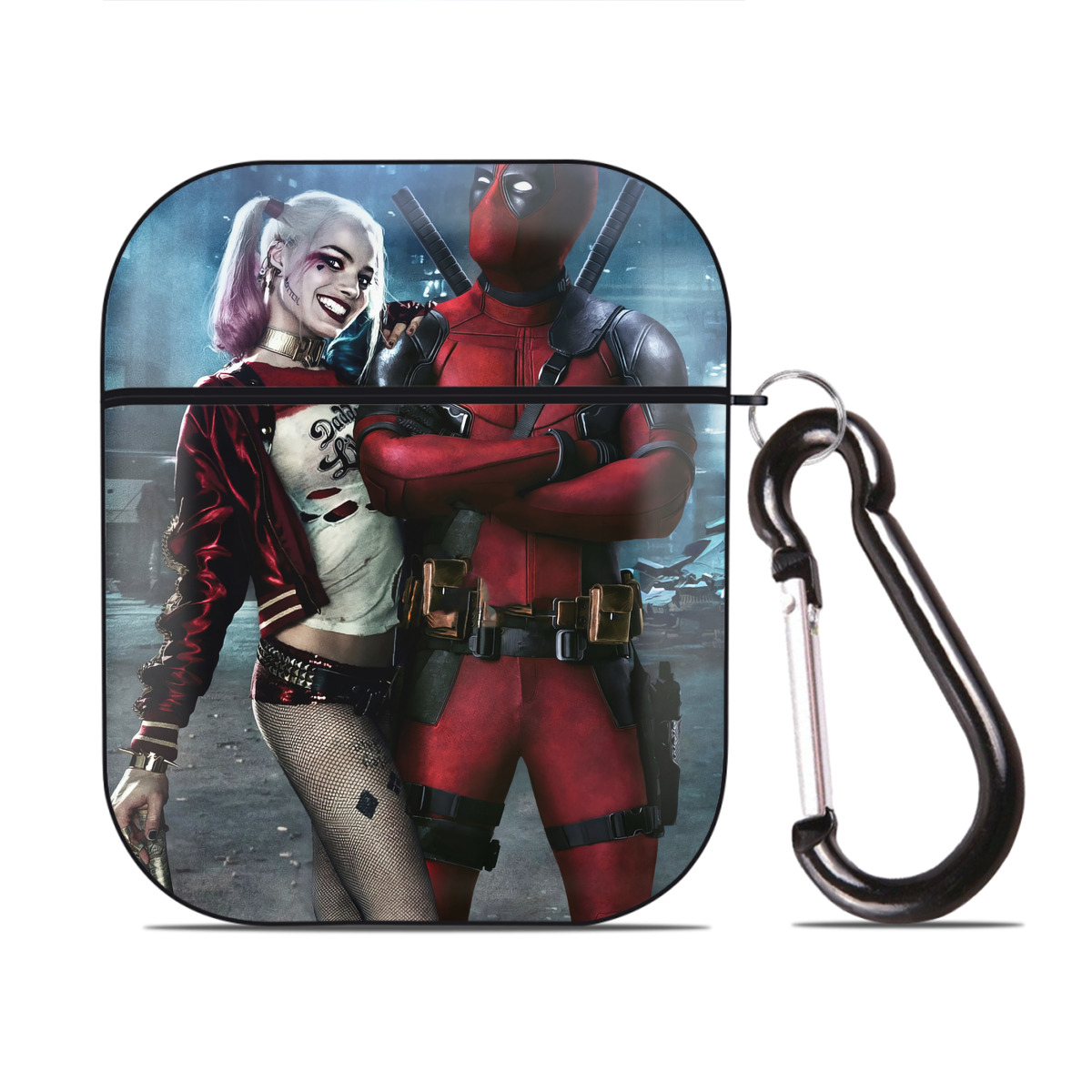 （画像用） Deadpool デッドプール AirPods 第2世代保護ケース ハードシェル ブラック 耐衝撃・防指紋・カラビナ付き
