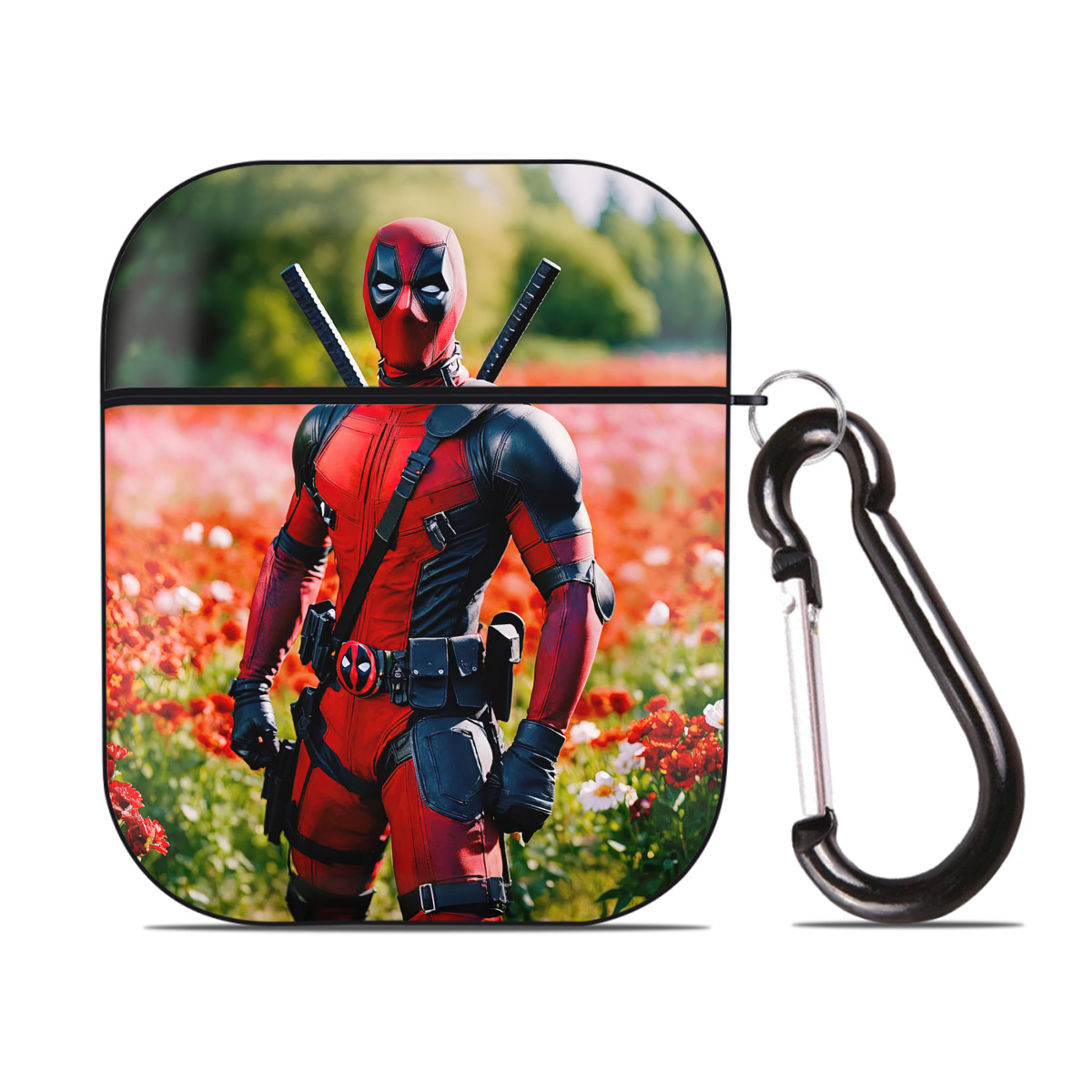 （画像用） Deadpool デッドプール AirPods 第2世代保護ケース ハードシェル ブラック 耐衝撃・防指紋・カラビナ付き