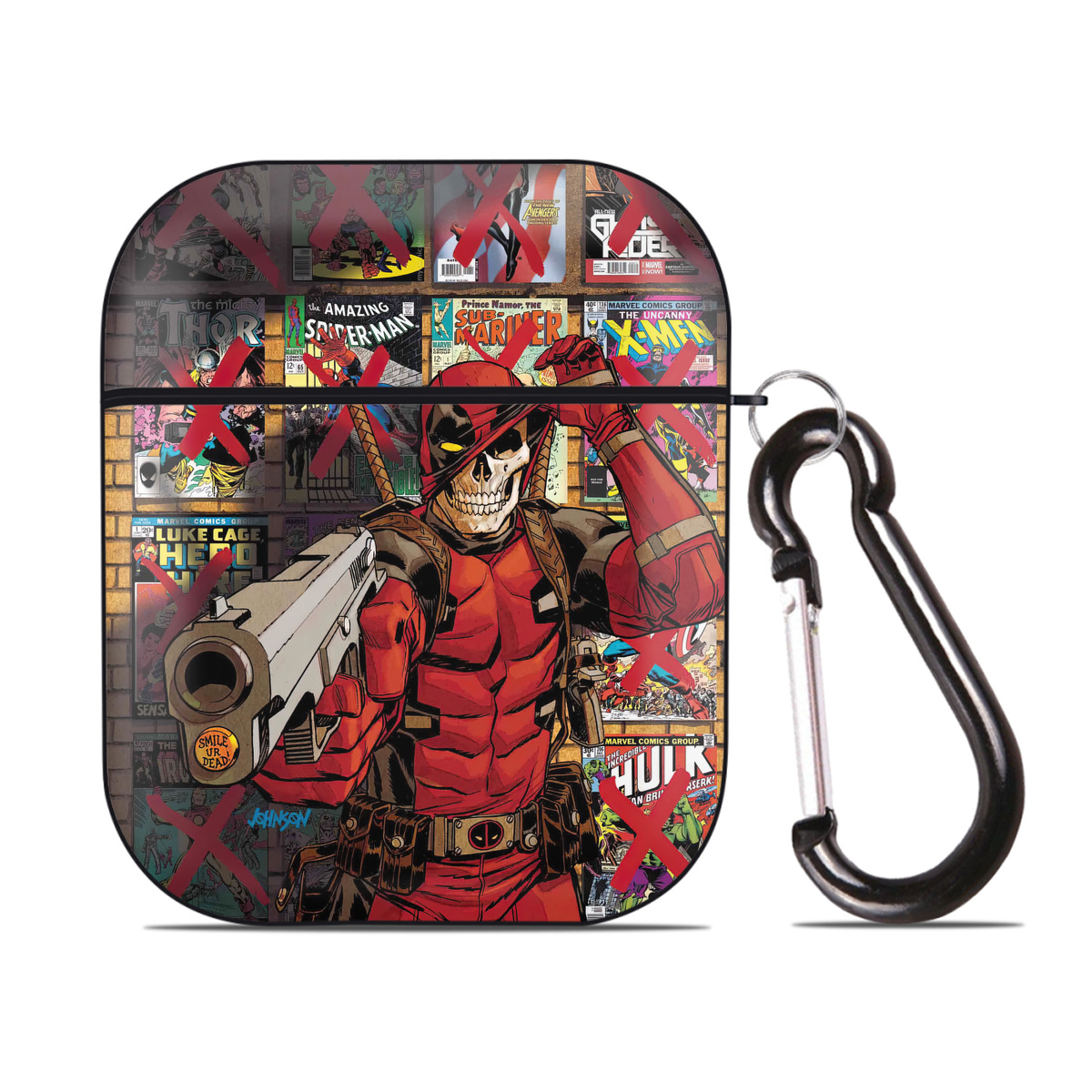 （画像用） Deadpool デッドプール AirPods 第2世代保護ケース ハードシェル ブラック 耐衝撃・防指紋・カラビナ付き