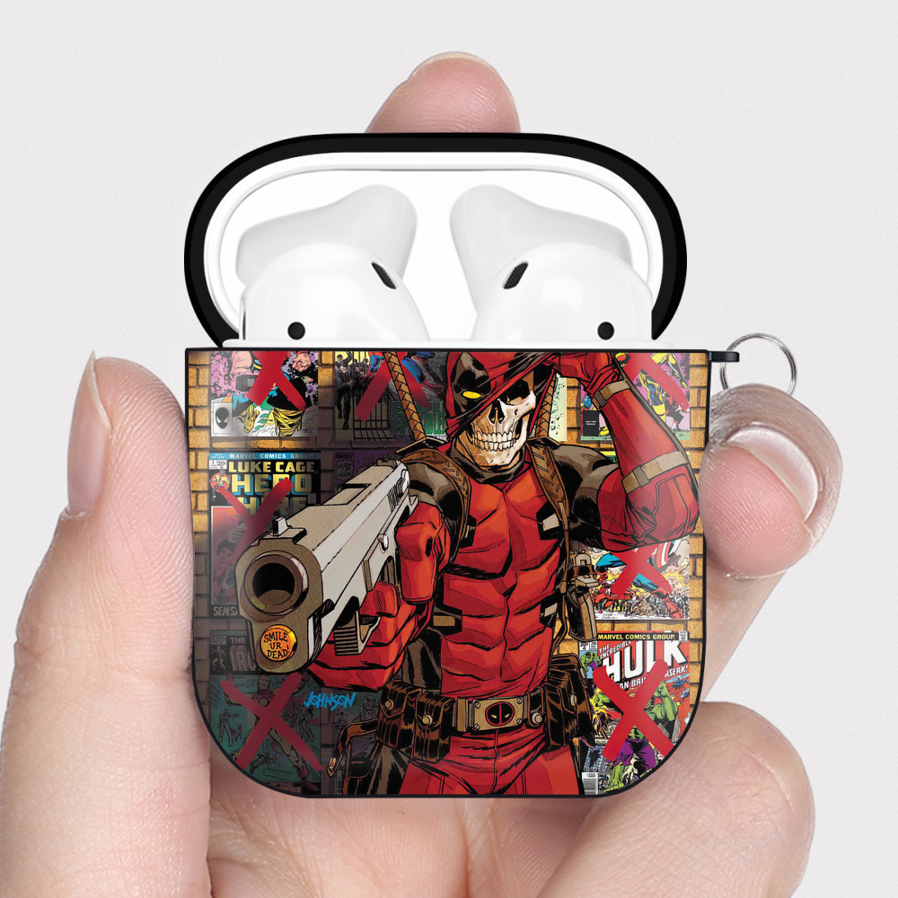 （画像用） Deadpool デッドプール AirPods 第2世代保護ケース ハードシェル ブラック 耐衝撃・防指紋・カラビナ付き