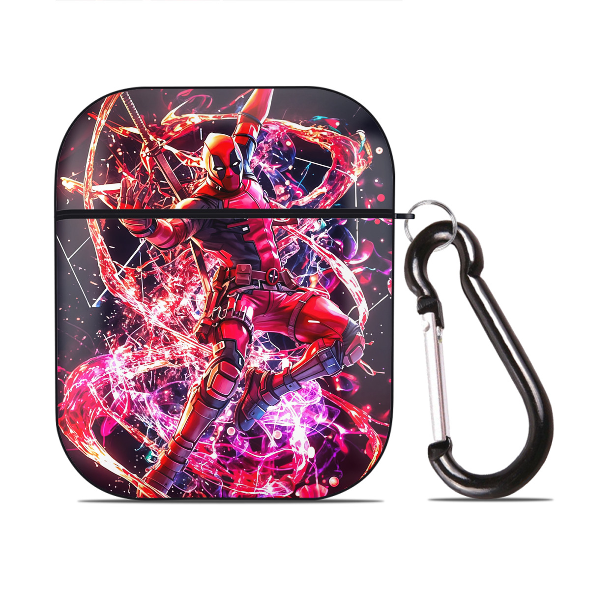 （画像用） Deadpool デッドプール AirPods 第2世代保護ケース ハードシェル ブラック 耐衝撃・防指紋・カラビナ付き