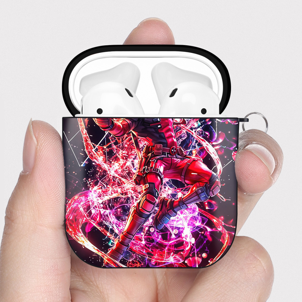 （画像用） Deadpool デッドプール AirPods 第2世代保護ケース ハードシェル ブラック 耐衝撃・防指紋・カラビナ付き