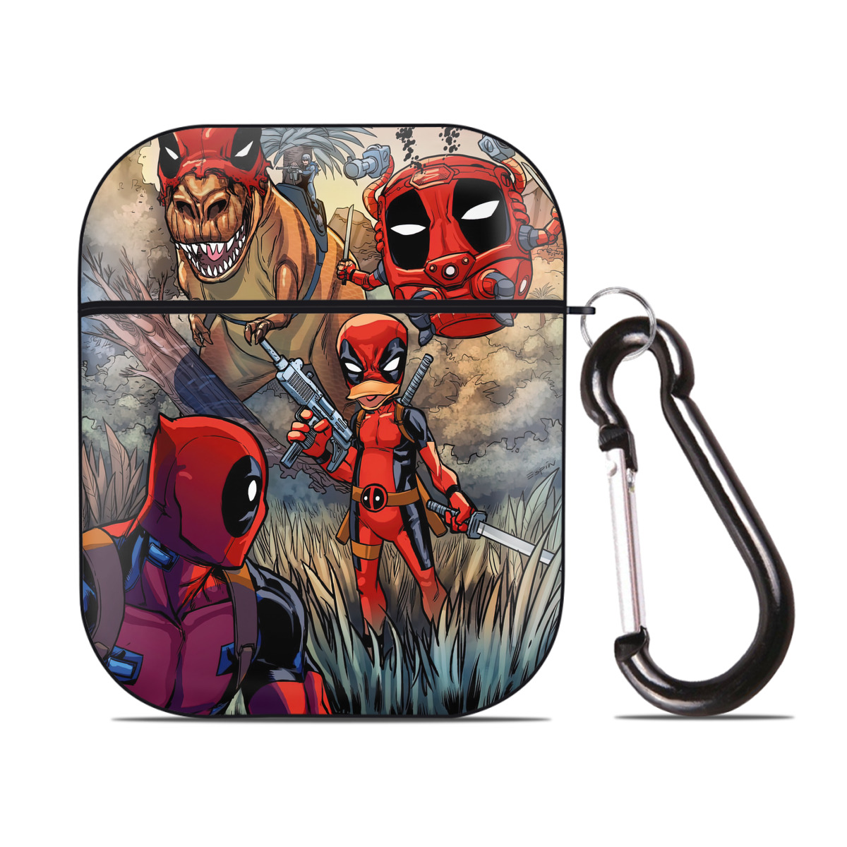 （画像用） Deadpool デッドプール AirPods 第2世代保護ケース ハードシェル ブラック 耐衝撃・防指紋・カラビナ付き