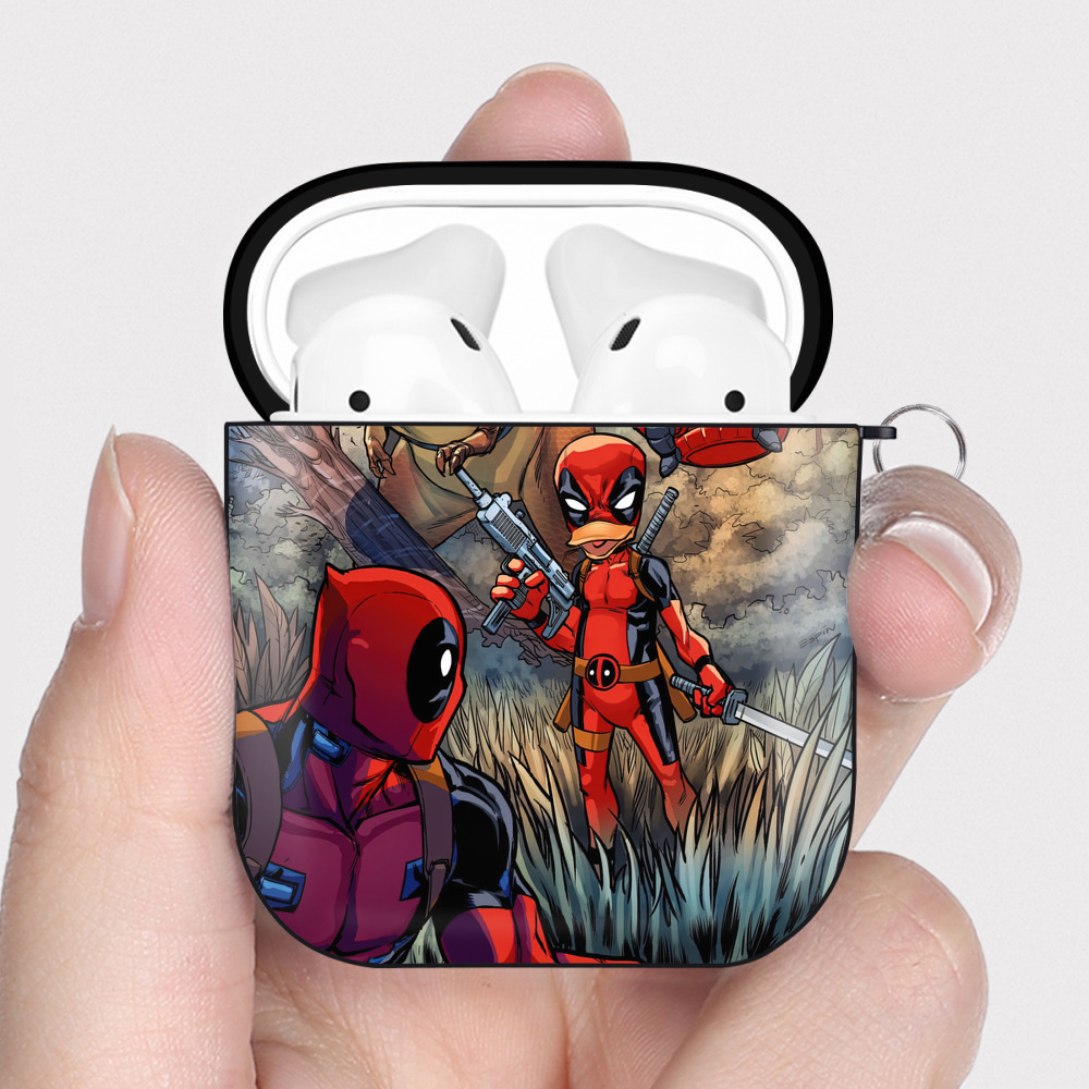 （画像用） Deadpool デッドプール AirPods 第2世代保護ケース ハードシェル ブラック 耐衝撃・防指紋・カラビナ付き