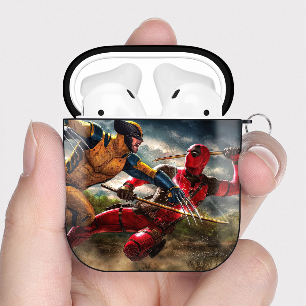 （画像用） Deadpool デッドプール AirPods 第2世代保護ケース ハードシェル ブラック 耐衝撃・防指紋・カラビナ付き