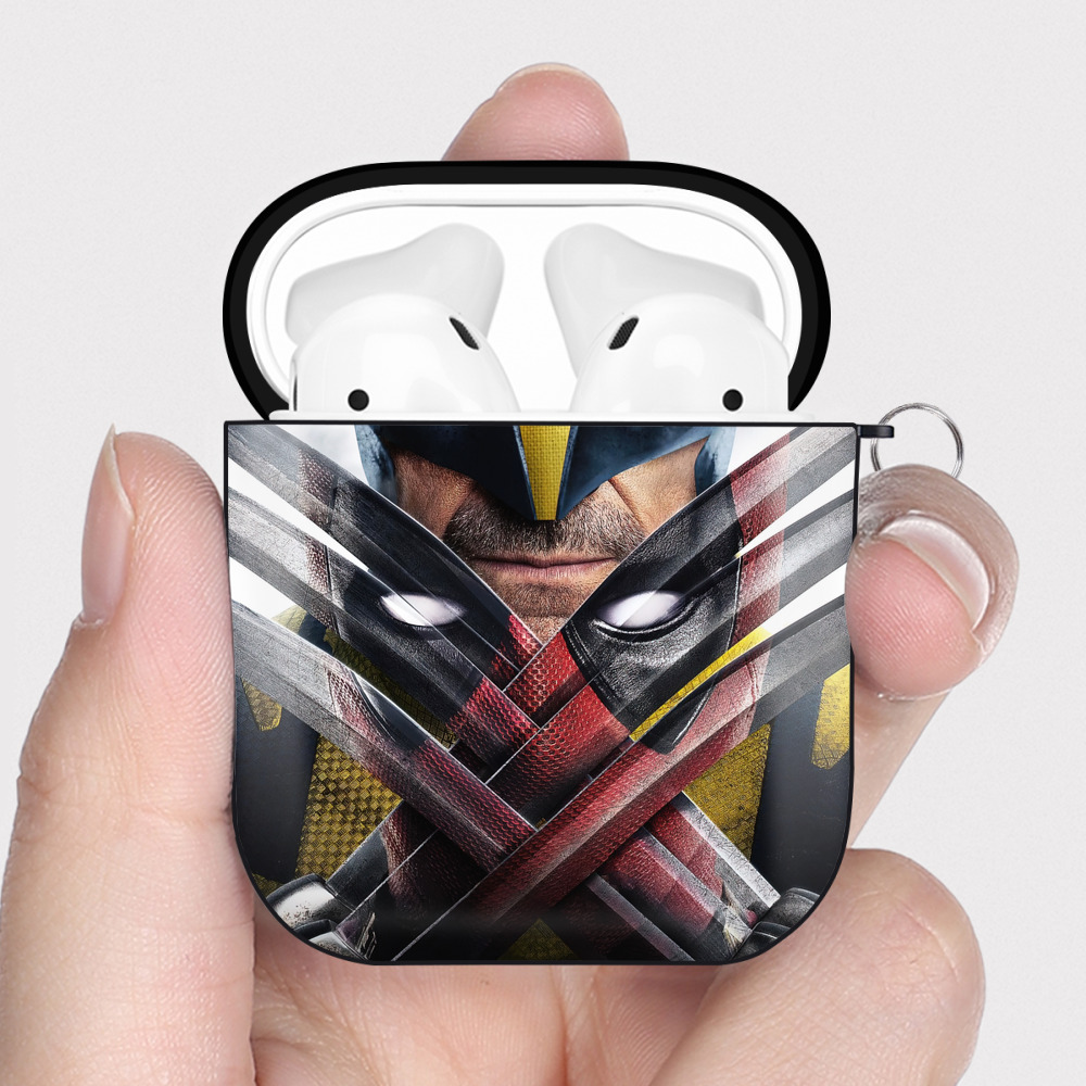 （画像用） Deadpool デッドプール AirPods 第2世代保護ケース ハードシェル ブラック 耐衝撃・防指紋・カラビナ付き