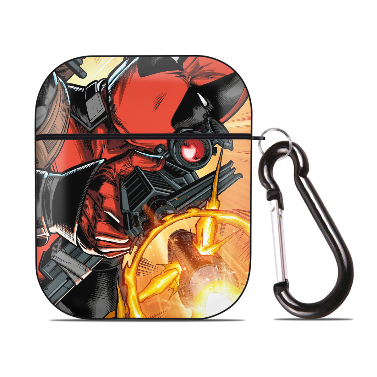 （画像用） Deadpool デッドプール AirPods 第2世代保護ケース ハードシェル ブラック 耐衝撃・防指紋・カラビナ付き