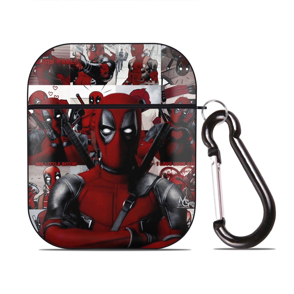（画像用） Deadpool デッドプール AirPods 第2世代保護ケース ハードシェル ブラック 耐衝撃・防指紋・カラビナ付き