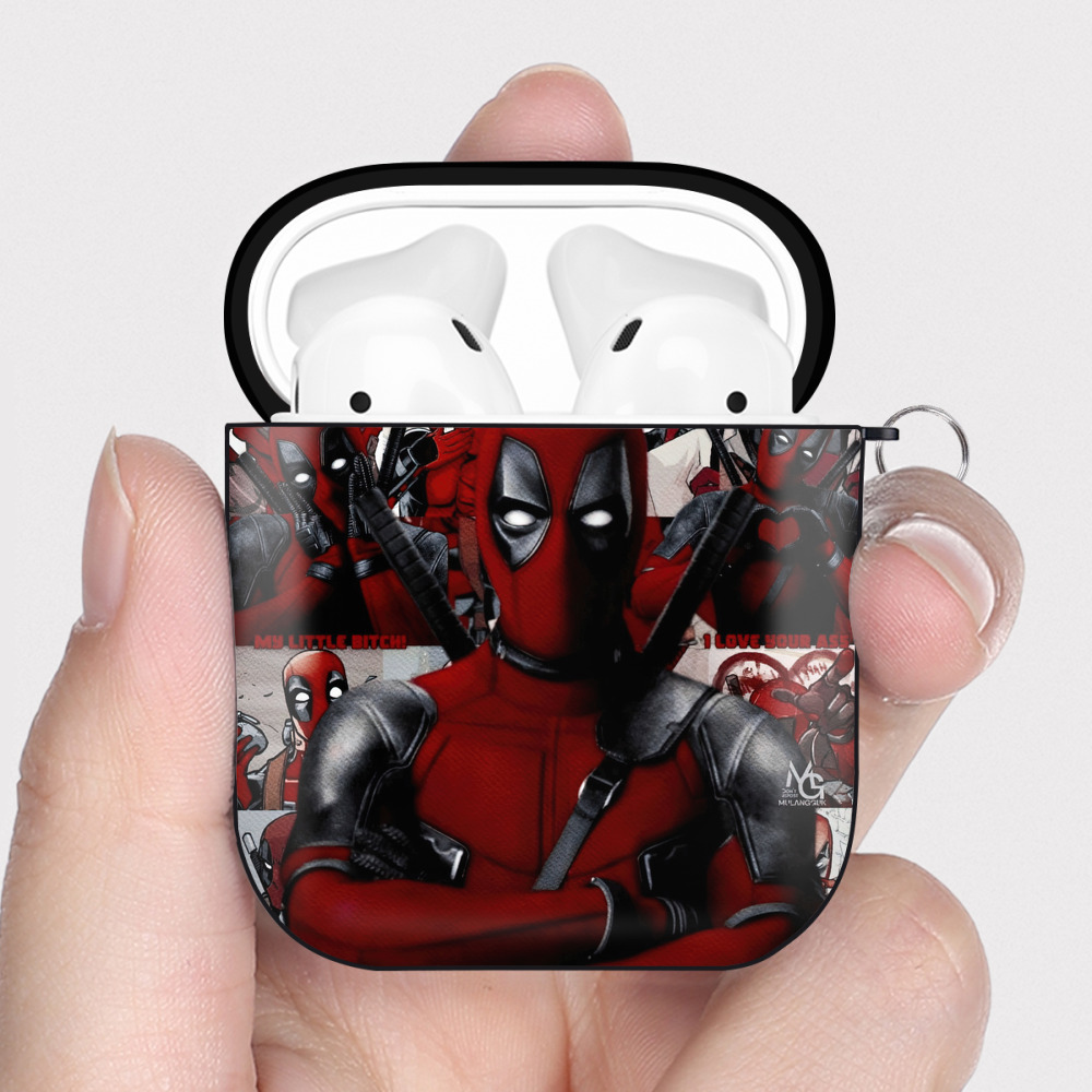（画像用） Deadpool デッドプール AirPods 第2世代保護ケース ハードシェル ブラック 耐衝撃・防指紋・カラビナ付き