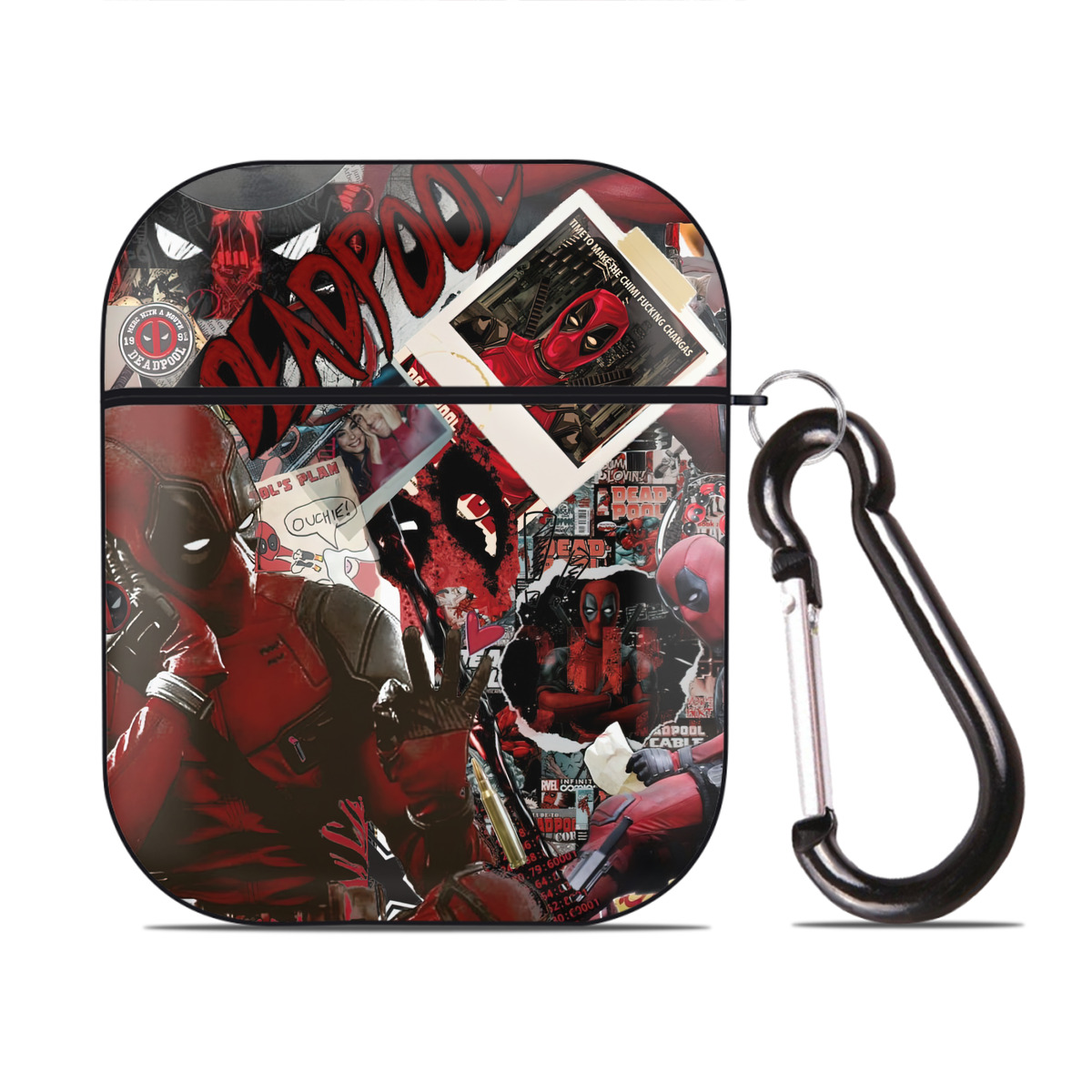 （画像用） Deadpool デッドプール AirPods 第2世代保護ケース ハードシェル ブラック 耐衝撃・防指紋・カラビナ付き