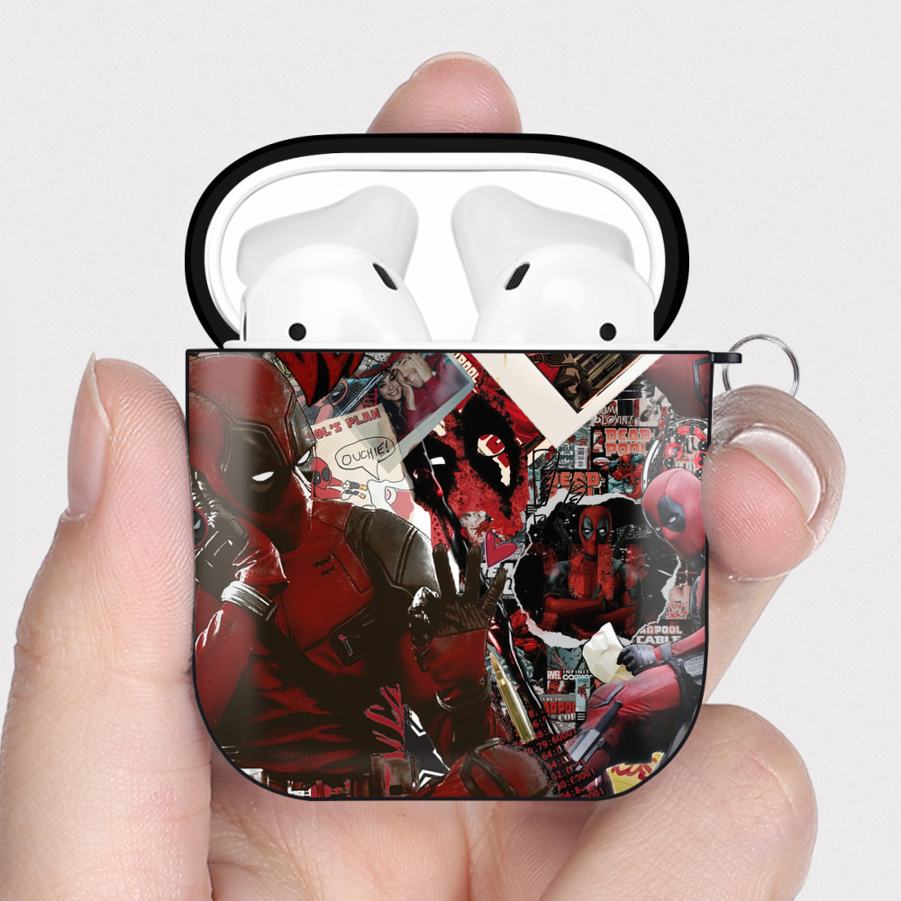 （画像用） Deadpool デッドプール AirPods 第2世代保護ケース ハードシェル ブラック 耐衝撃・防指紋・カラビナ付き