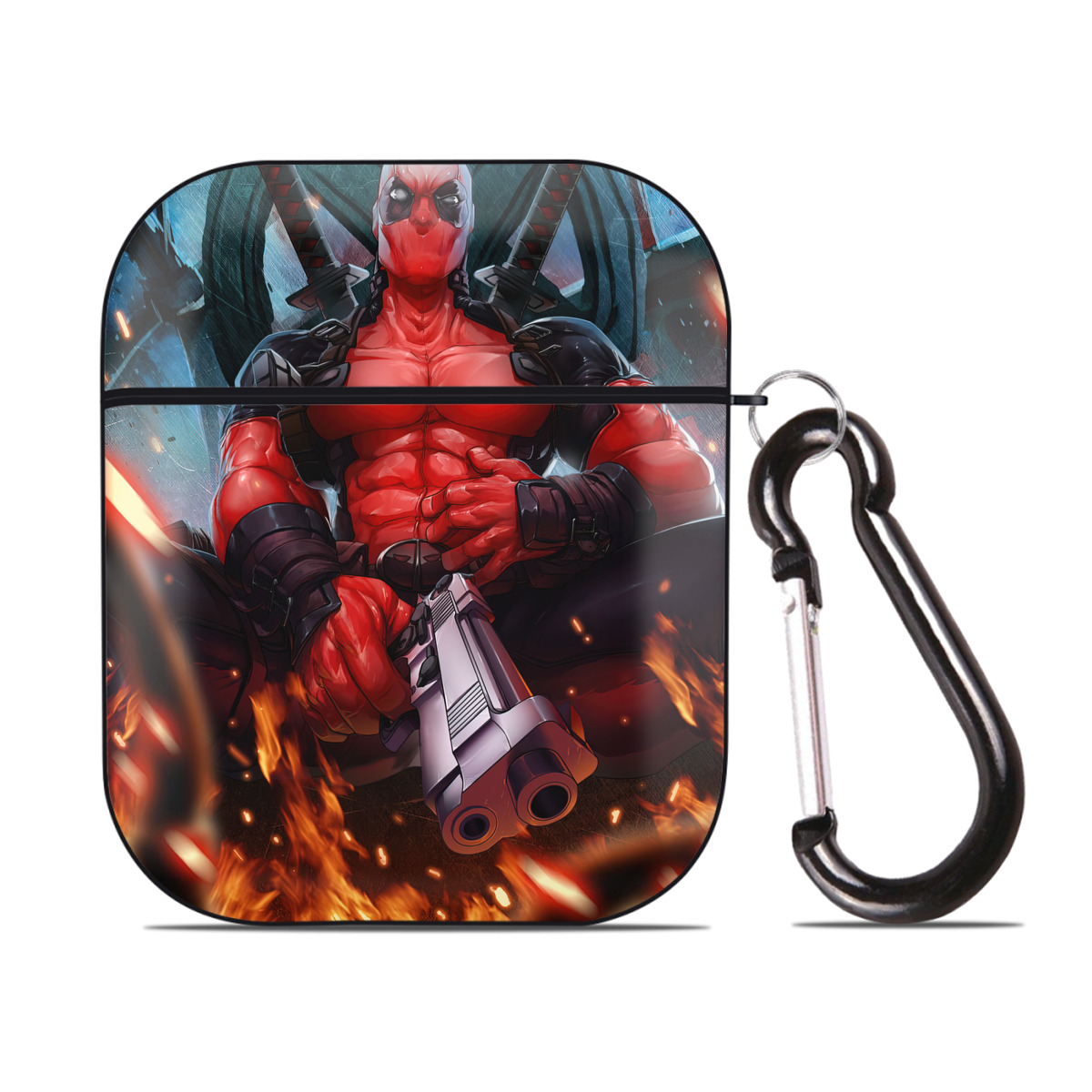 （画像用） Deadpool デッドプール AirPods 第2世代保護ケース ハードシェル ブラック 耐衝撃・防指紋・カラビナ付き