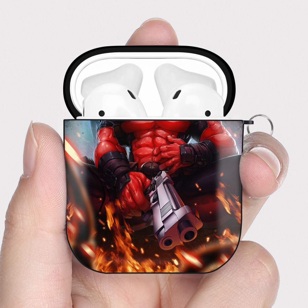 （画像用） Deadpool デッドプール AirPods 第2世代保護ケース ハードシェル ブラック 耐衝撃・防指紋・カラビナ付き