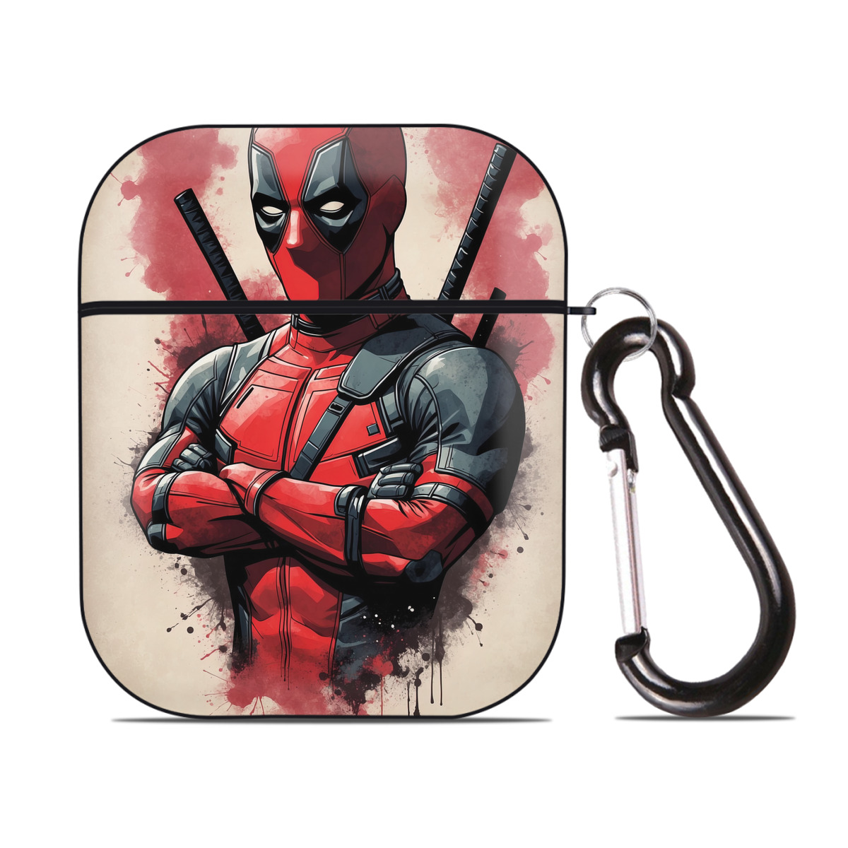 （画像用） Deadpool デッドプール AirPods 第2世代保護ケース ハードシェル ブラック 耐衝撃・防指紋・カラビナ付き