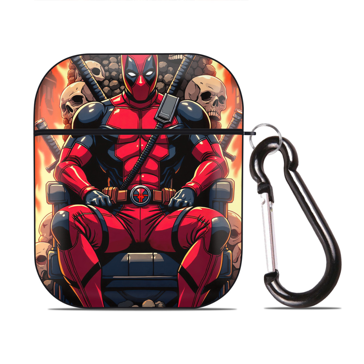 （画像用） Deadpool デッドプール AirPods 第2世代保護ケース ハードシェル ブラック 耐衝撃・防指紋・カラビナ付き