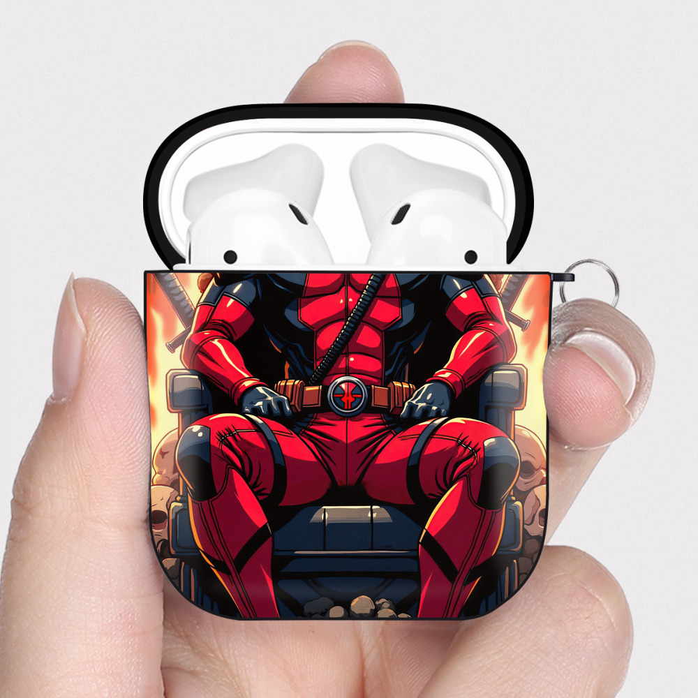 （画像用） Deadpool デッドプール AirPods 第2世代保護ケース ハードシェル ブラック 耐衝撃・防指紋・カラビナ付き