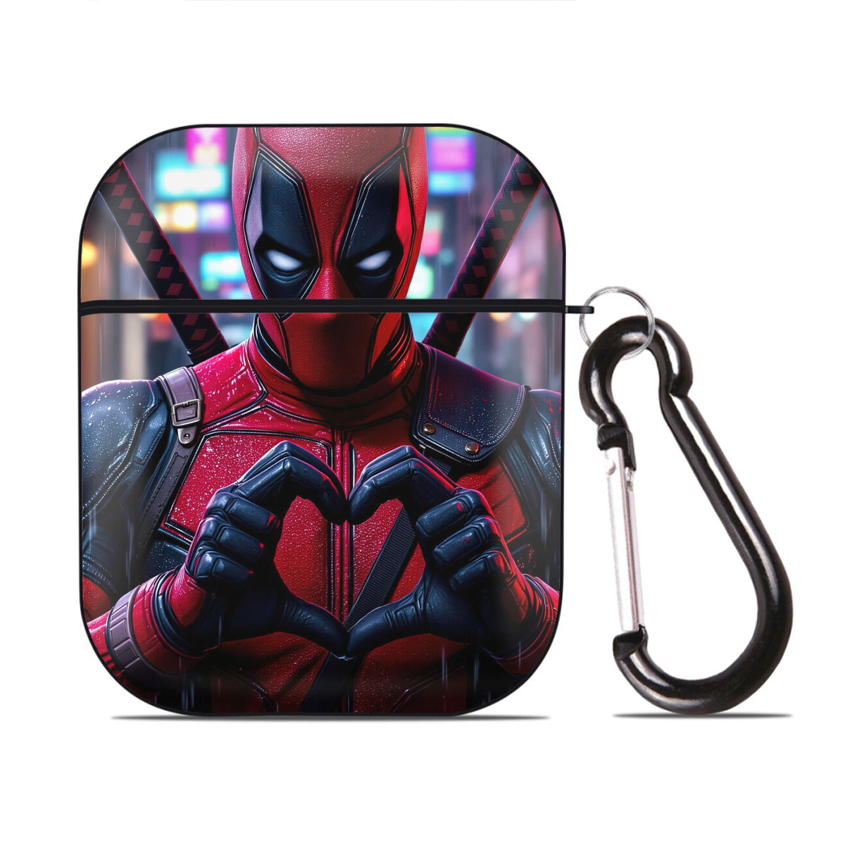 （画像用） Deadpool デッドプール AirPods 第2世代保護ケース ハードシェル ブラック 耐衝撃・防指紋・カラビナ付き