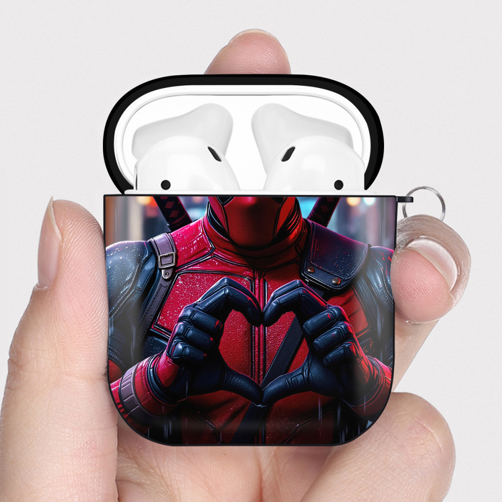 （画像用） Deadpool デッドプール AirPods 第2世代保護ケース ハードシェル ブラック 耐衝撃・防指紋・カラビナ付き