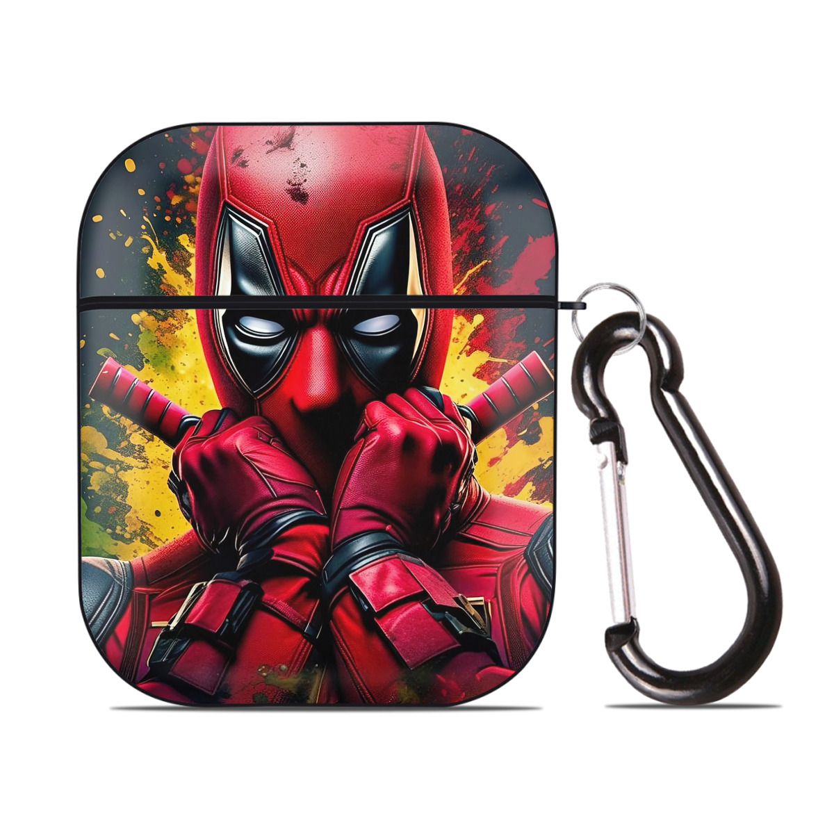 （画像用） Deadpool デッドプール AirPods 第2世代保護ケース ハードシェル ブラック 耐衝撃・防指紋・カラビナ付き