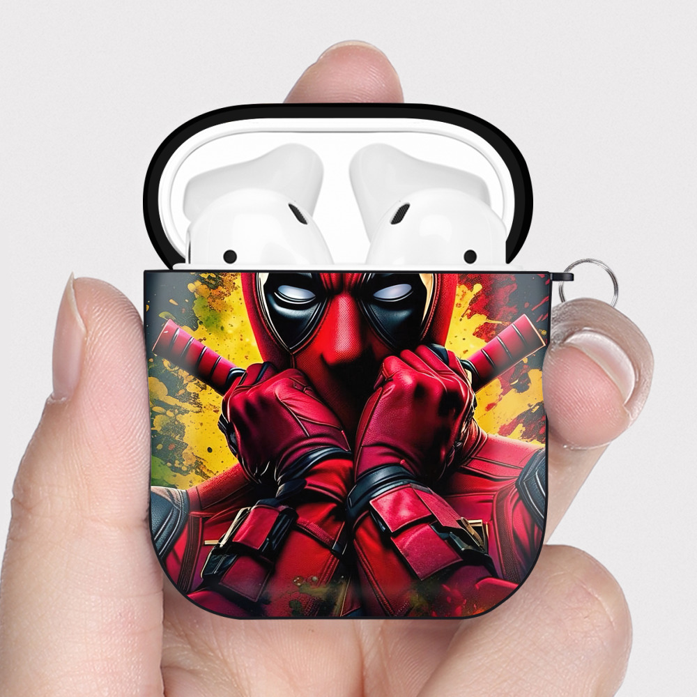 （画像用） Deadpool デッドプール AirPods 第2世代保護ケース ハードシェル ブラック 耐衝撃・防指紋・カラビナ付き