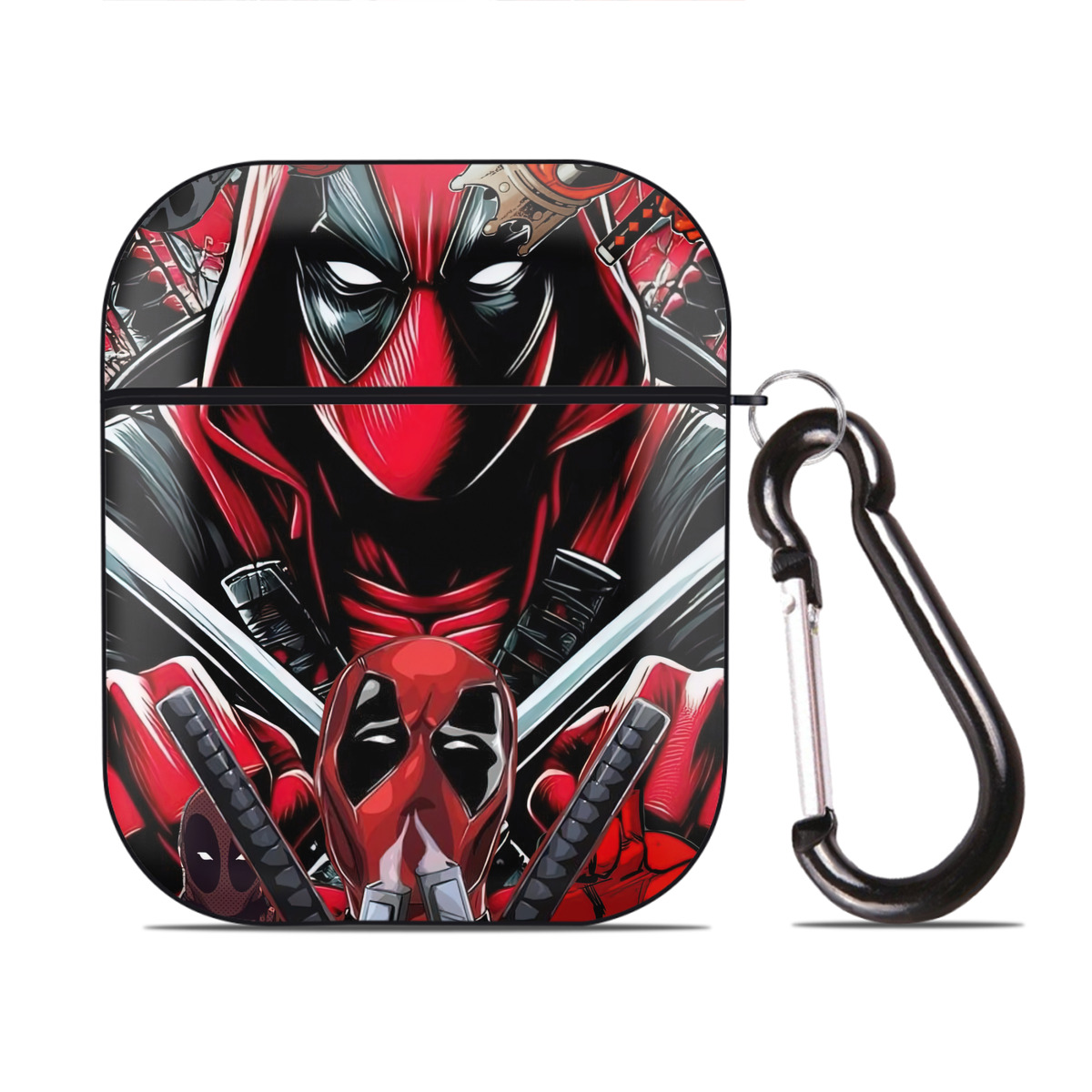 （画像用） Deadpool デッドプール AirPods 第2世代保護ケース ハードシェル ブラック 耐衝撃・防指紋・カラビナ付き