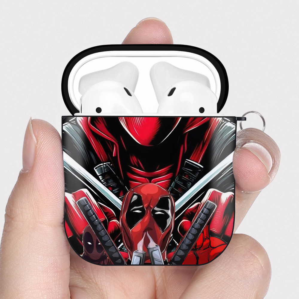 （画像用） Deadpool デッドプール AirPods 第2世代保護ケース ハードシェル ブラック 耐衝撃・防指紋・カラビナ付き