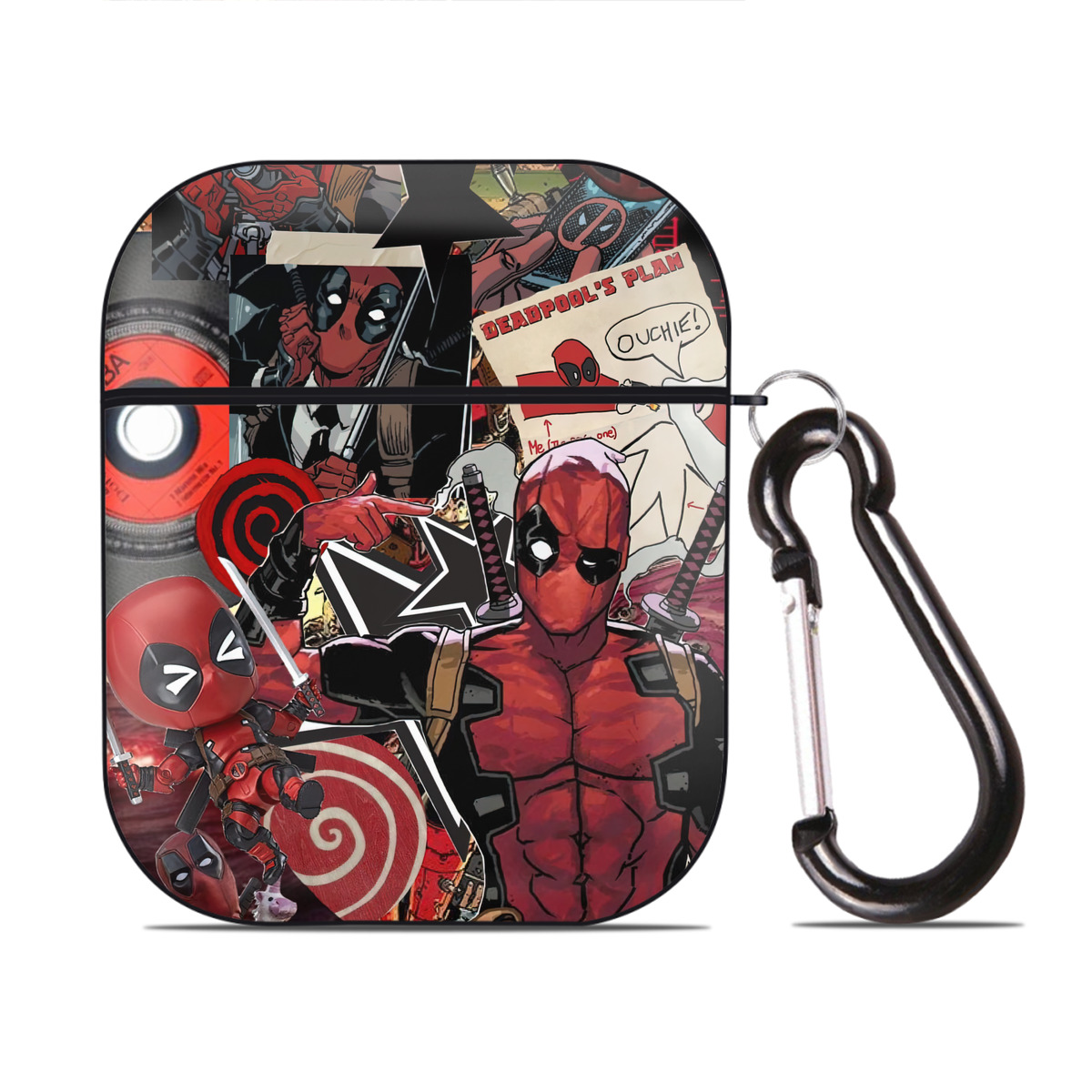 （画像用） Deadpool デッドプール AirPods 第2世代保護ケース ハードシェル ブラック 耐衝撃・防指紋・カラビナ付き
