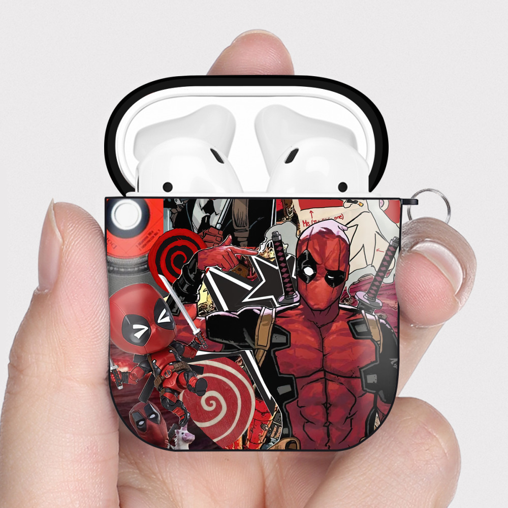 （画像用） Deadpool デッドプール AirPods 第2世代保護ケース ハードシェル ブラック 耐衝撃・防指紋・カラビナ付き