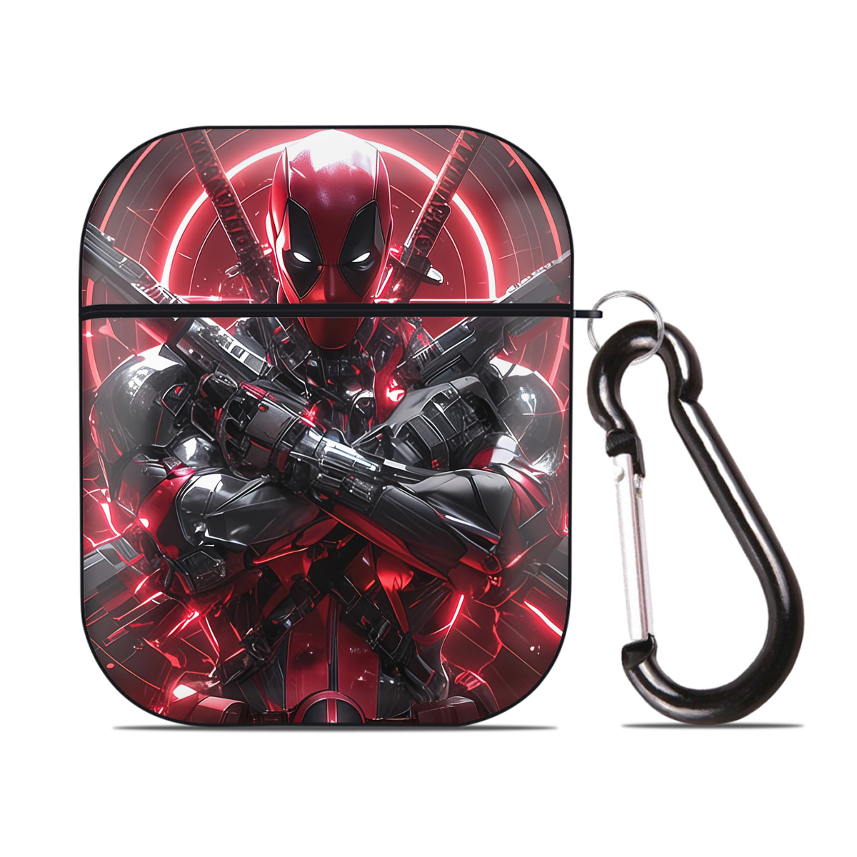 （画像用） Deadpool デッドプール AirPods 第2世代保護ケース ハードシェル ブラック 耐衝撃・防指紋・カラビナ付き