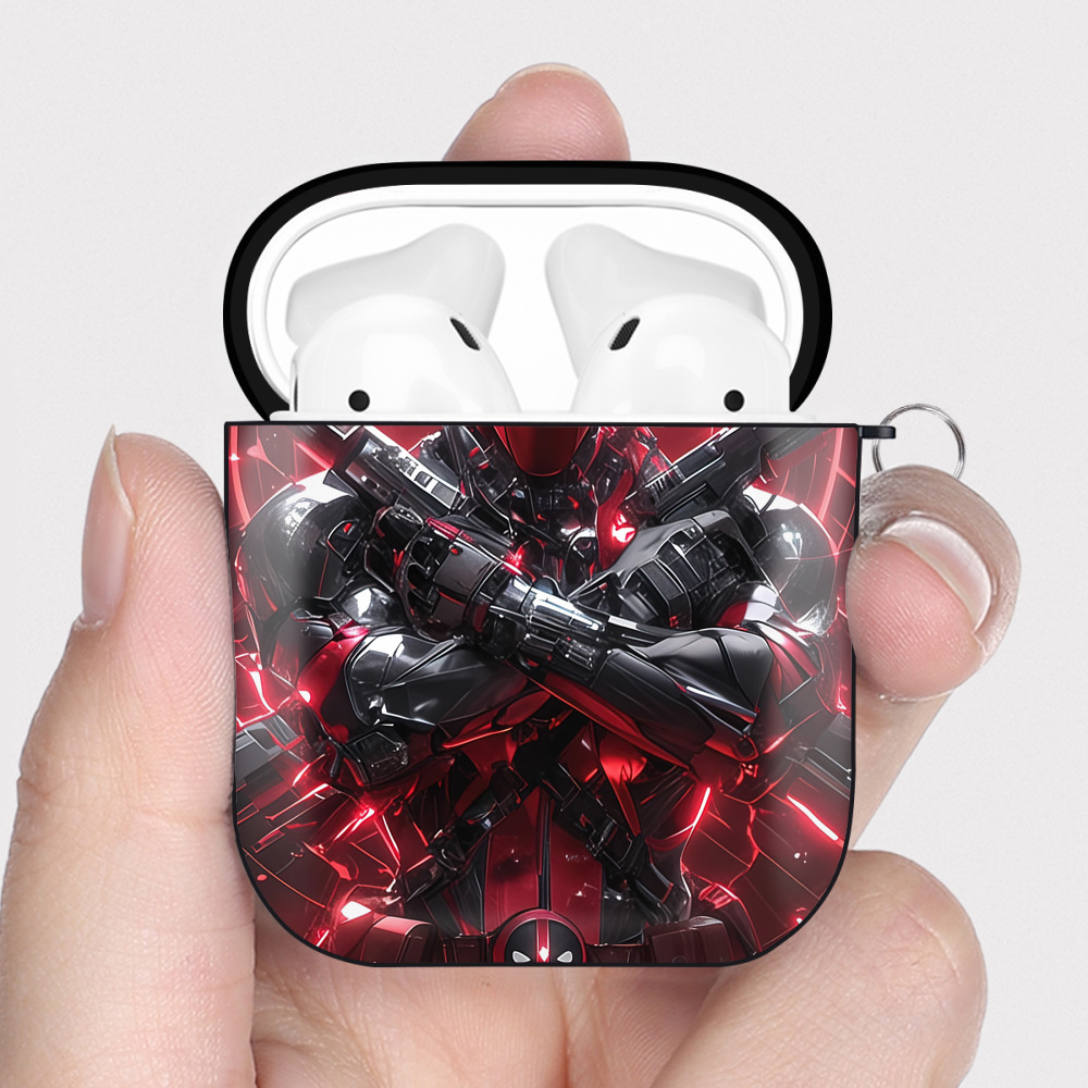 （画像用） Deadpool デッドプール AirPods 第2世代保護ケース ハードシェル ブラック 耐衝撃・防指紋・カラビナ付き