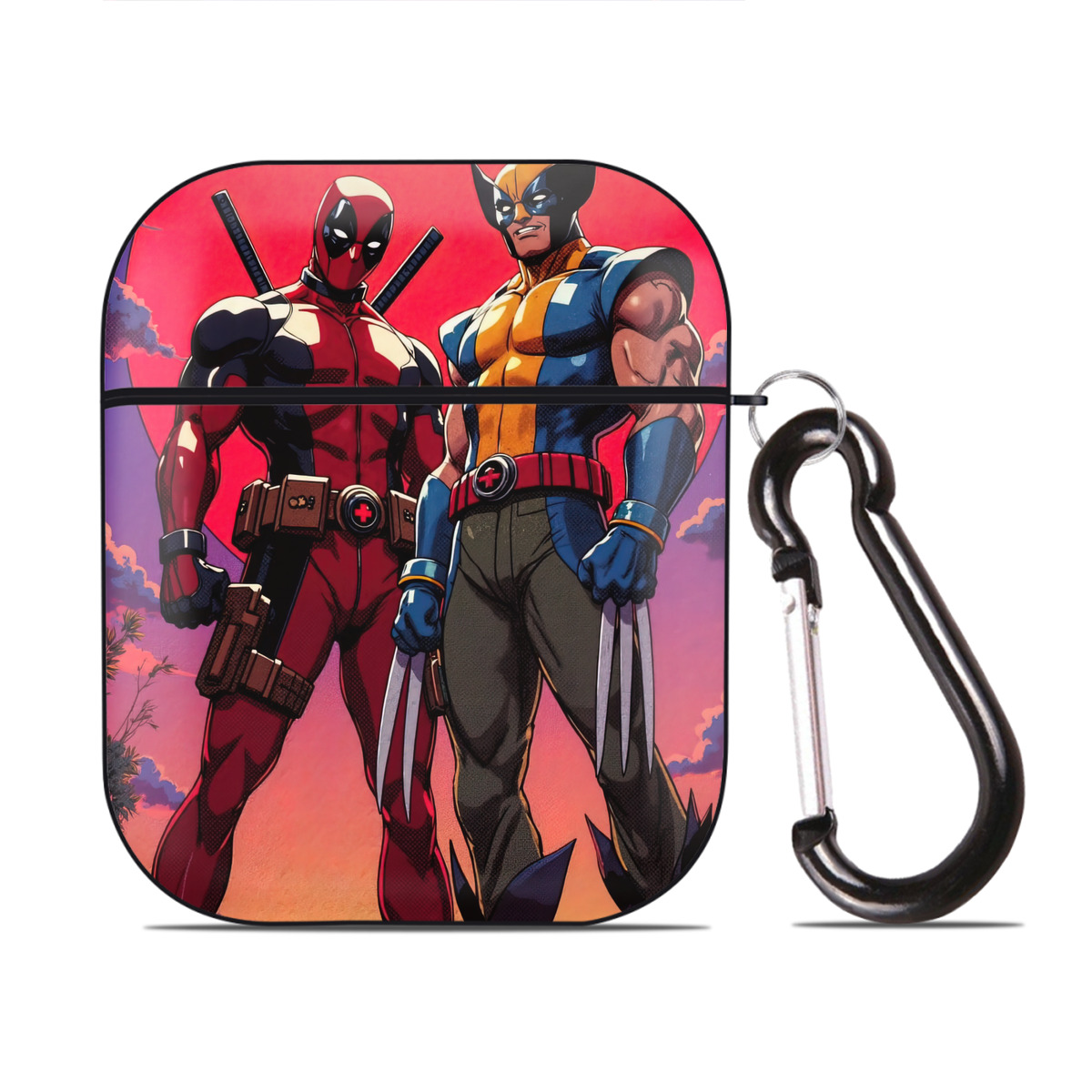（画像用） Deadpool デッドプール AirPods 第2世代保護ケース ハードシェル ブラック 耐衝撃・防指紋・カラビナ付き