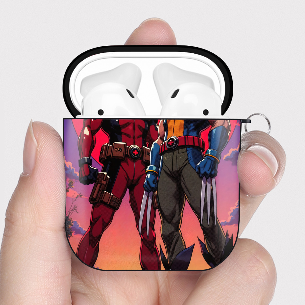 （画像用） Deadpool デッドプール AirPods 第2世代保護ケース ハードシェル ブラック 耐衝撃・防指紋・カラビナ付き