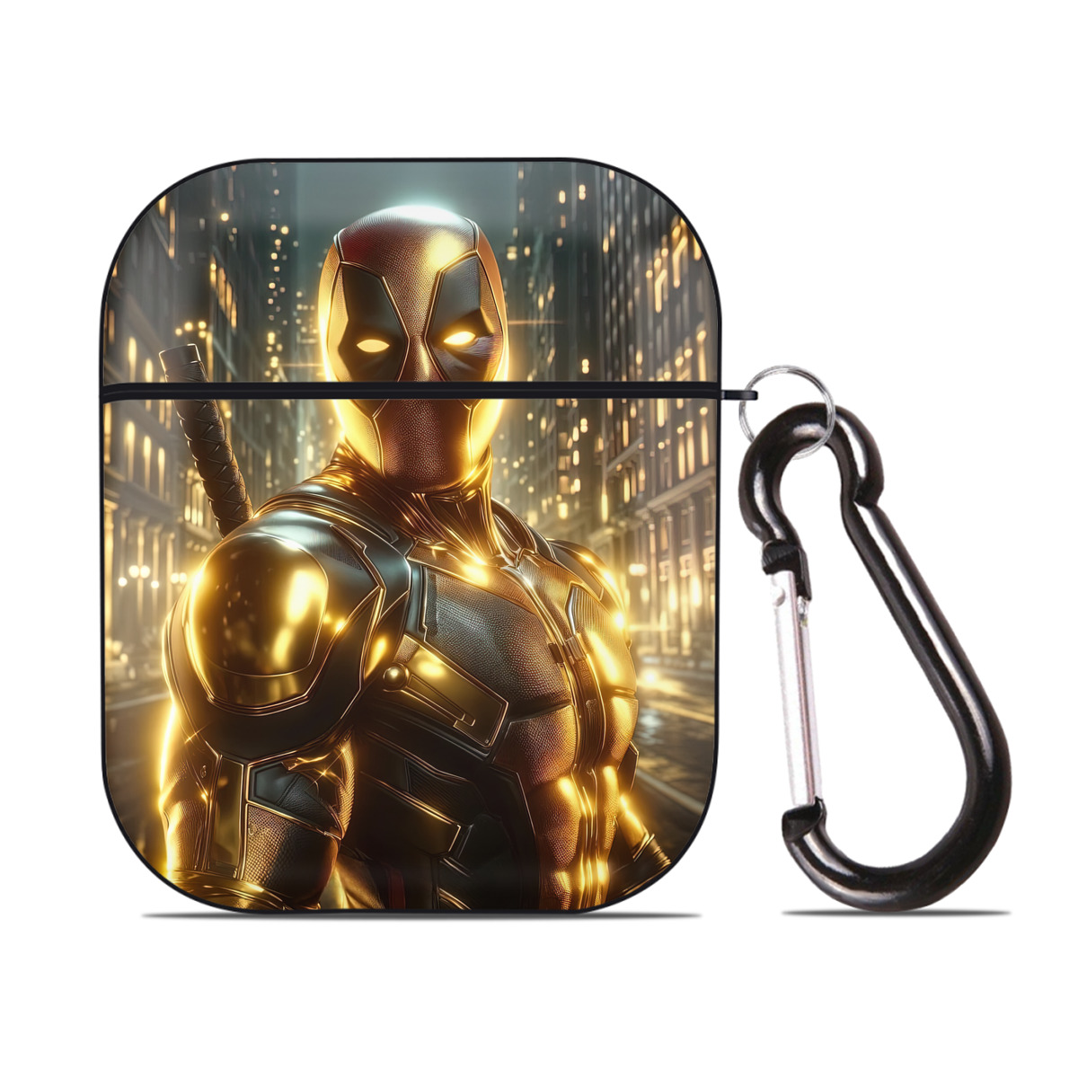 （画像用） Deadpool デッドプール AirPods 第2世代保護ケース ハードシェル ブラック 耐衝撃・防指紋・カラビナ付き