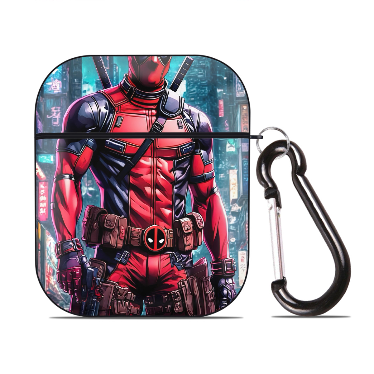 （画像用） Deadpool デッドプール AirPods 第2世代保護ケース ハードシェル ブラック 耐衝撃・防指紋・カラビナ付き